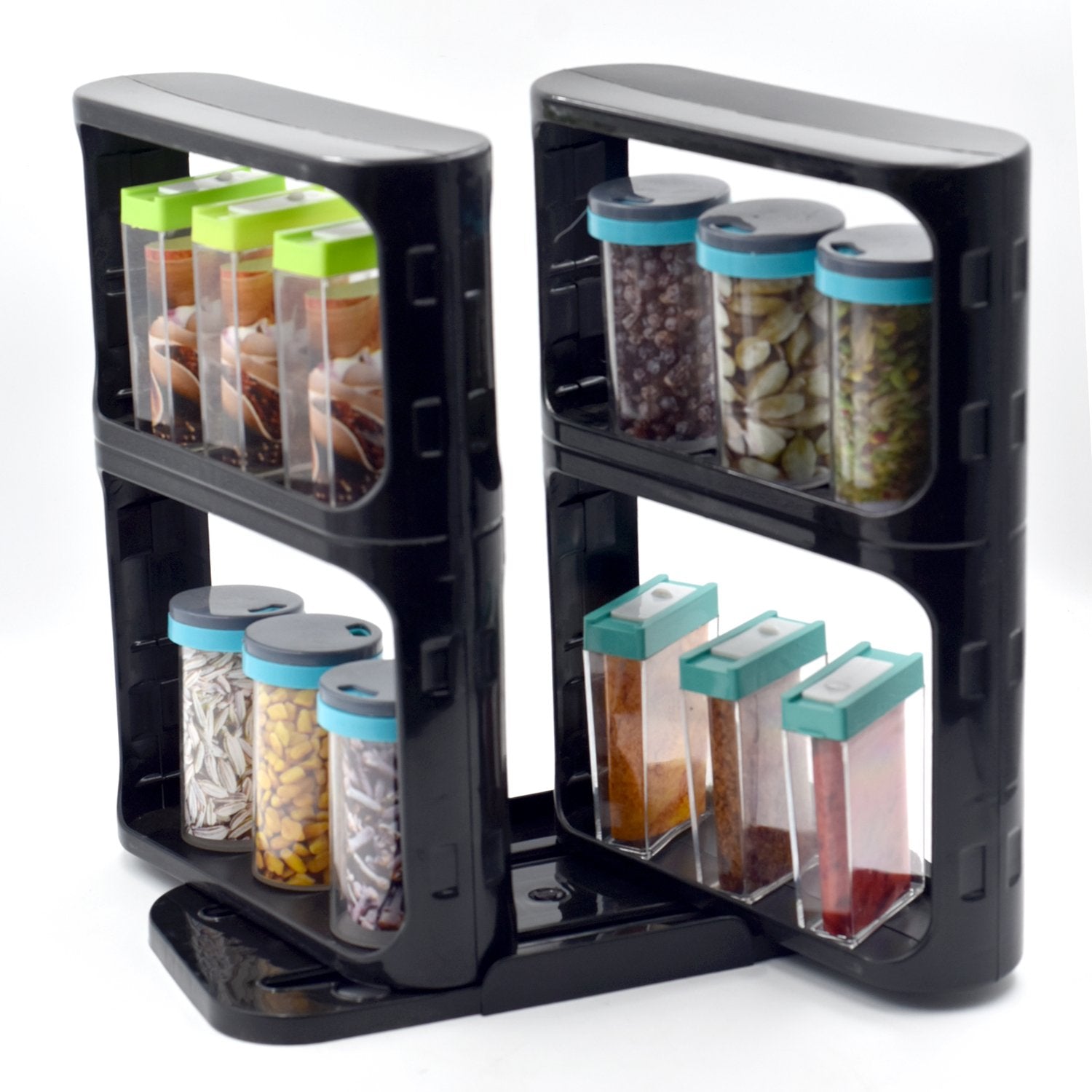 2621 Cabinet Caddy, Modular Rotating Spice Rack Multi-functional Organizer Rack Two 2-Tiered Shelves with Base DeoDap